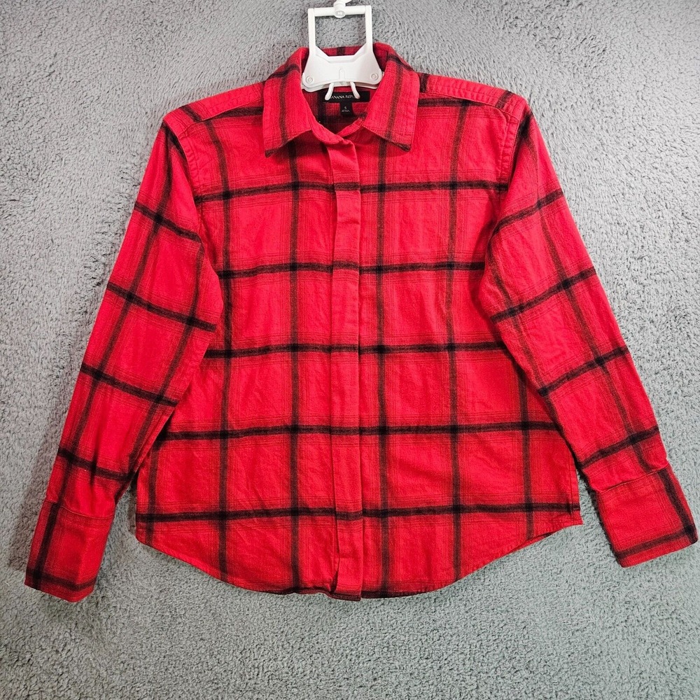 Banana Republic Flannel Shirt Women Small Button Long Sleeve Red Black Christmas